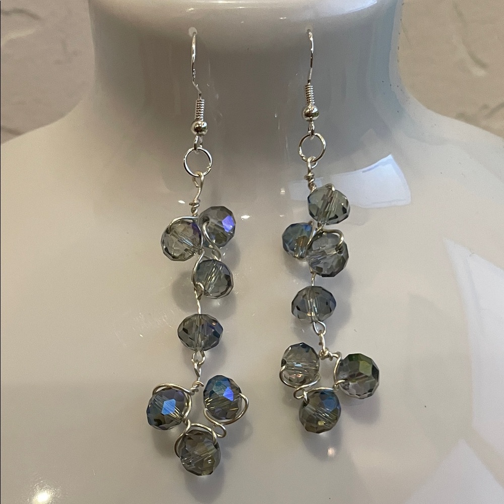 Elegant Silver and Gray Beaded Earrings